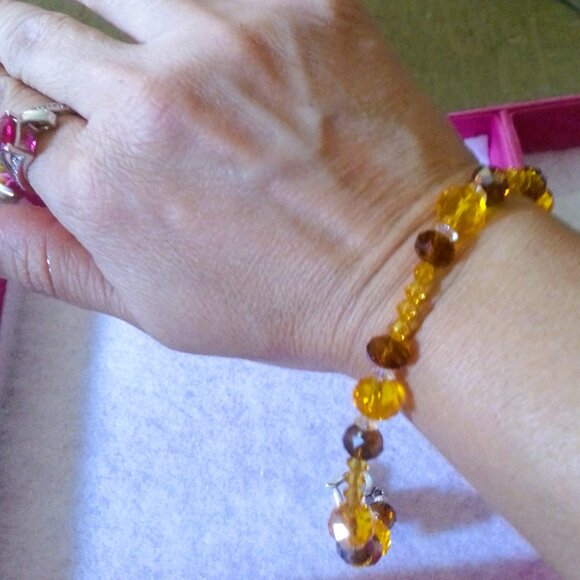 Swarovski Crystal Hand-Made Chocolate Orange Yellow Earring Bracelet set - Picture 9 of 11